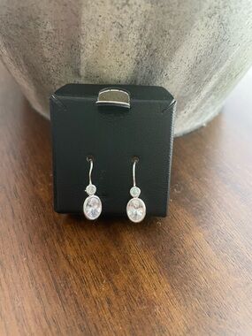 Old Navy Silver-Tone Cubic Zirconia Oval Drop Pierced Earrings